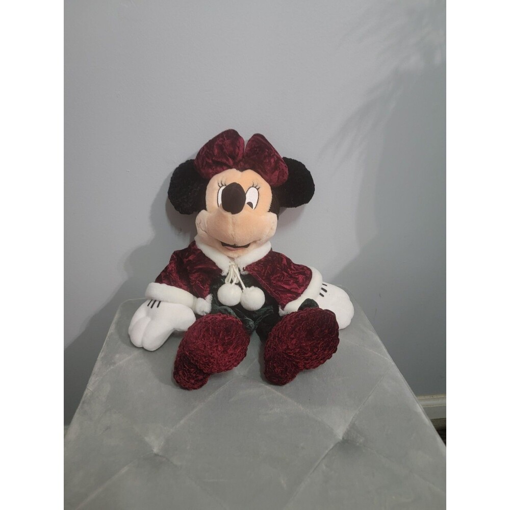 Minnie Mouse Christmas Plush Doll in Green Dress with Burgandy‎ Cape